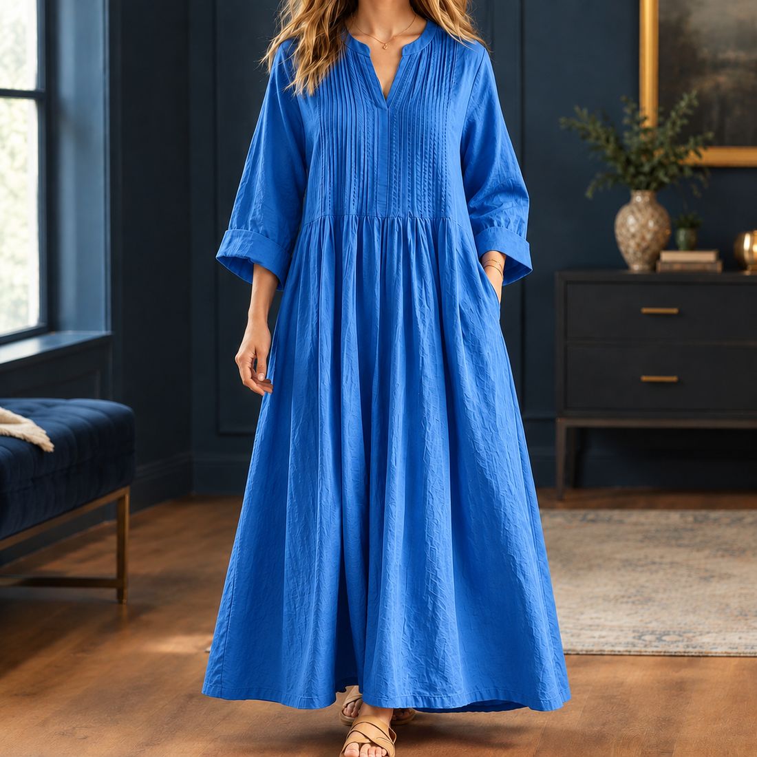Violetta-Jade Pintuck Maxi Dress - Royal Blue
