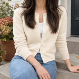 Winona-Grace Round Neck Cardigan - Light Cream