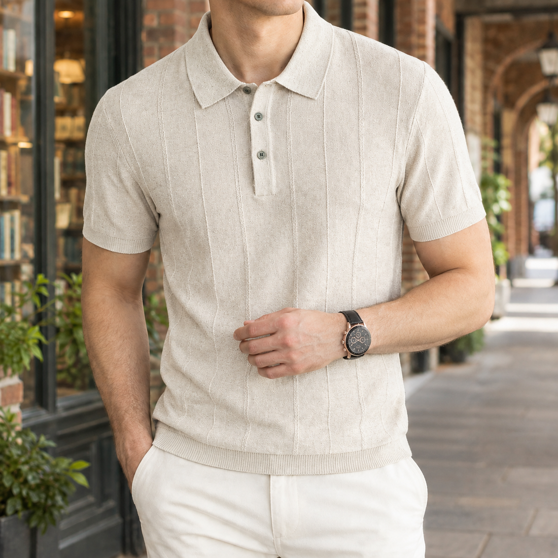 Florian Ribbed Polo - Hempseed White