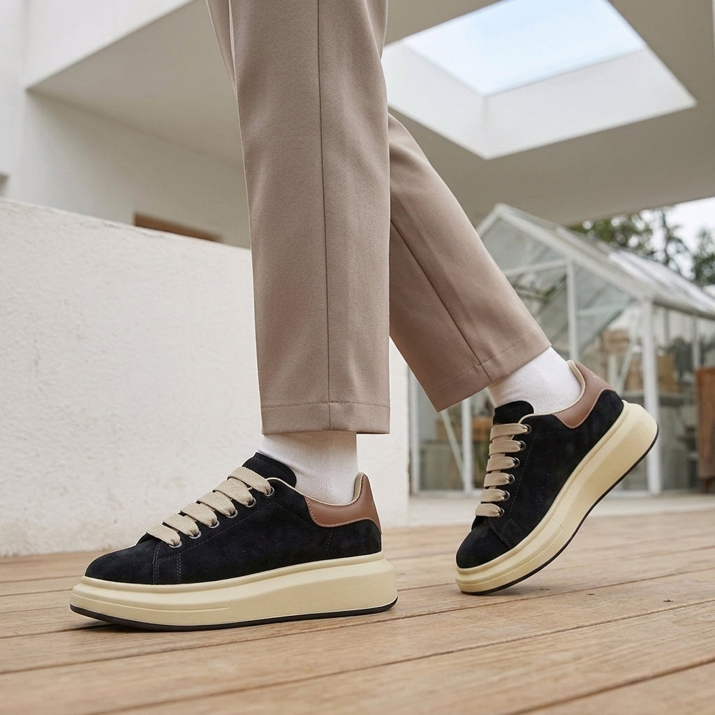 Verona Platform Sneakers - Black Gold Suede - Featured Style