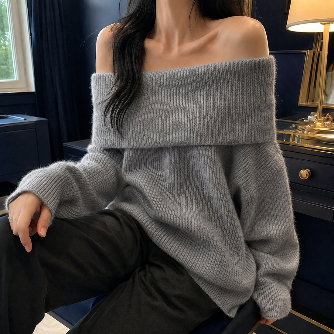 Aubrey Off-Shoulder Sweater - Gray