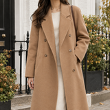 Capucine-Pearl Double-Breasted Coat - Camel