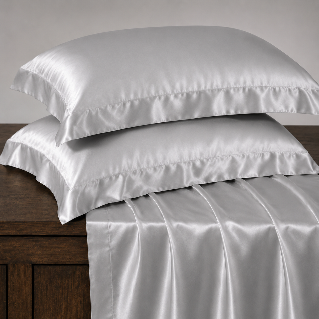 Woodmere Satin Pillowcases - Light Gray
