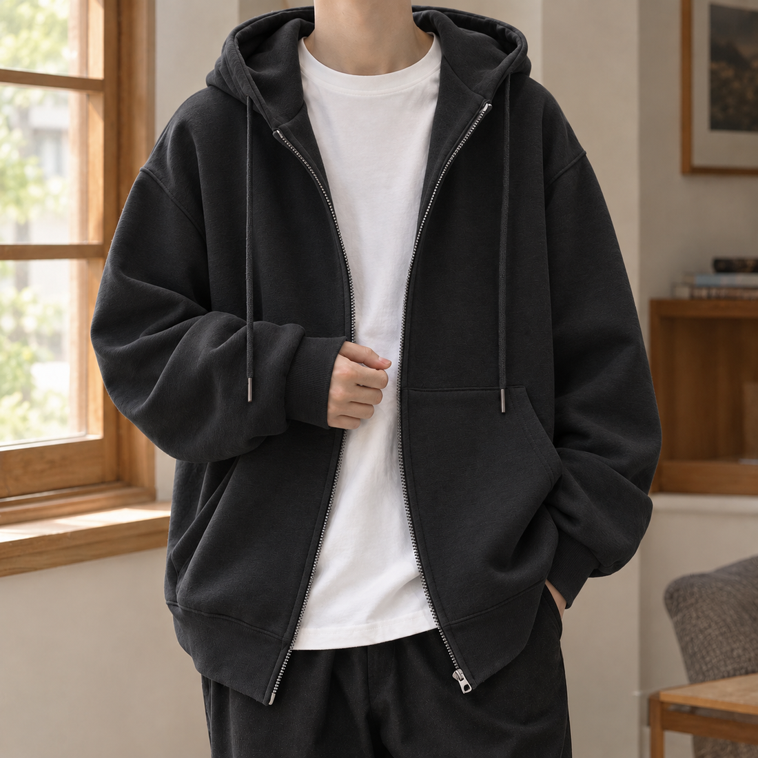 Kasimir Oversized Hoodie - Cardigan Sweatshirt Black