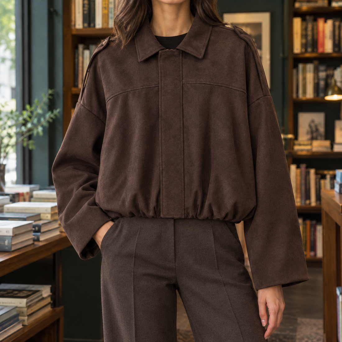 Riley-Skye Suede Bomber Jacket - Brown