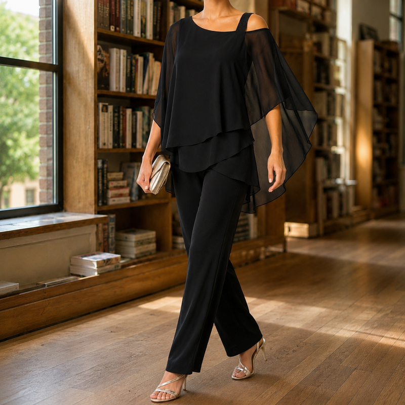 Nerissa-Elise Asymmetric Pants Set - Black