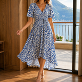 Elodie Wrap Midi Dress - Floral Blue