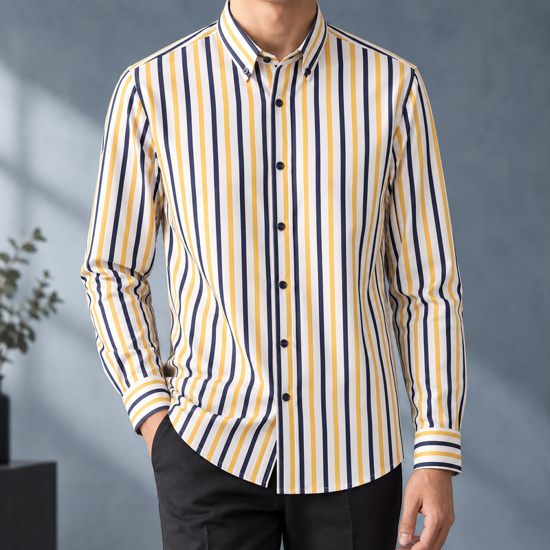 Dario Striped Shirt - Yellow Navy White