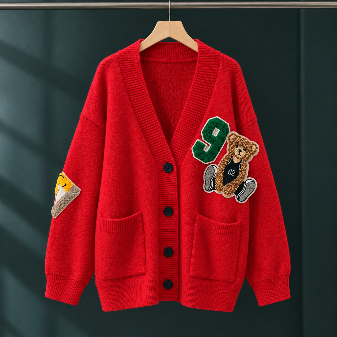 Paige Bear Cardigan - Red