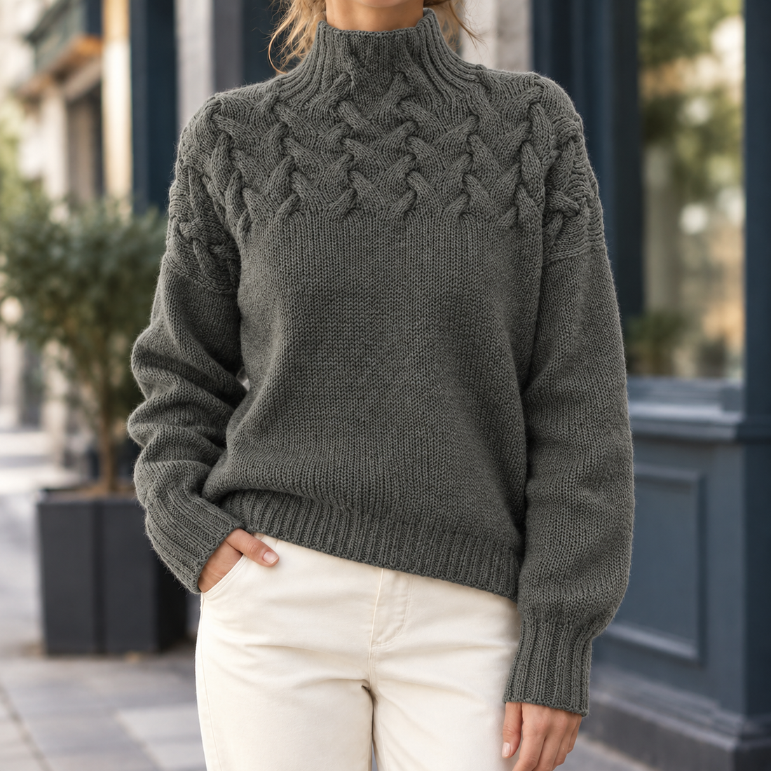 Paloma-Marie Cable Knit Sweater - Gray