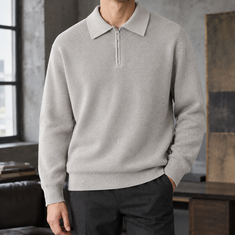 Douglas Half Zip Sweater - Pique Gray