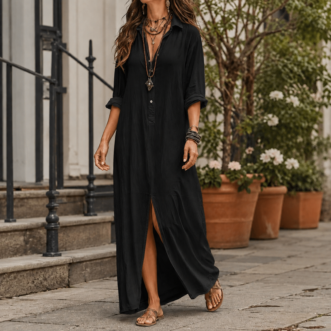 Marcella Maxi Shirt Dress - Black