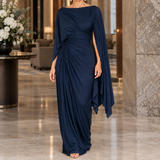 Annabel-Hope Ruched Cape Dress - Blue
