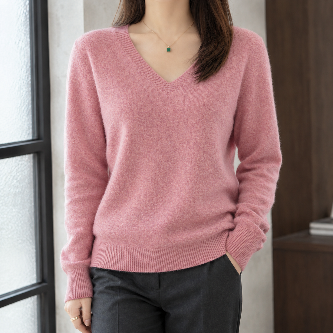 Natalie V-Neck Sweater - Pink