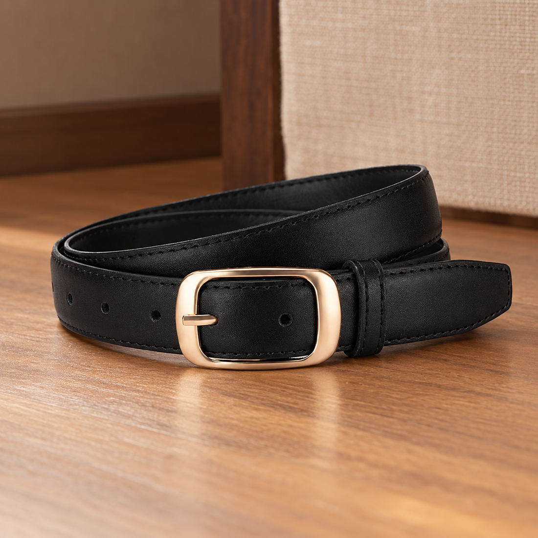 Poggio Gold Buckle Belt - Gold Buckle-black