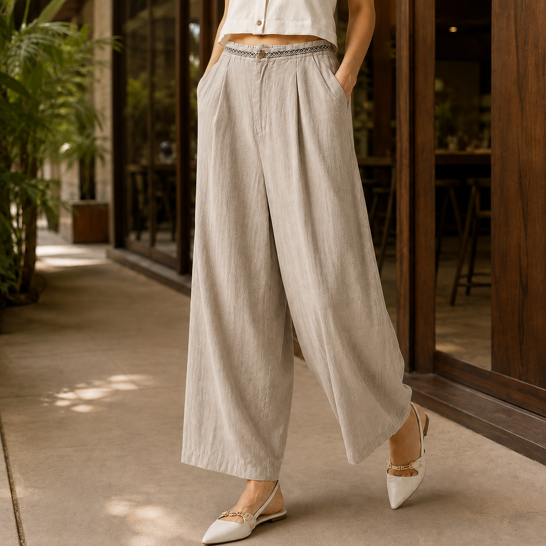 Valeria Wide Leg Pants - Taupe