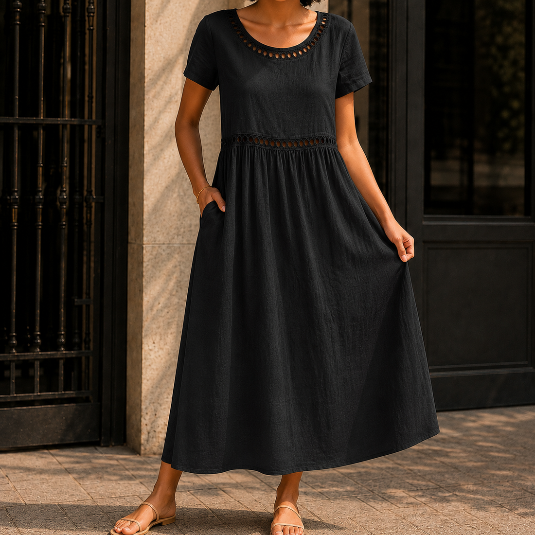 Valentina-Claire Empire Dress - Black