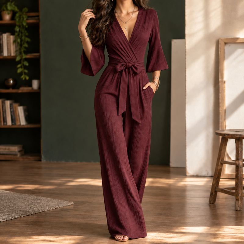 Fernanda Wrap Front Jumpsuit - Red