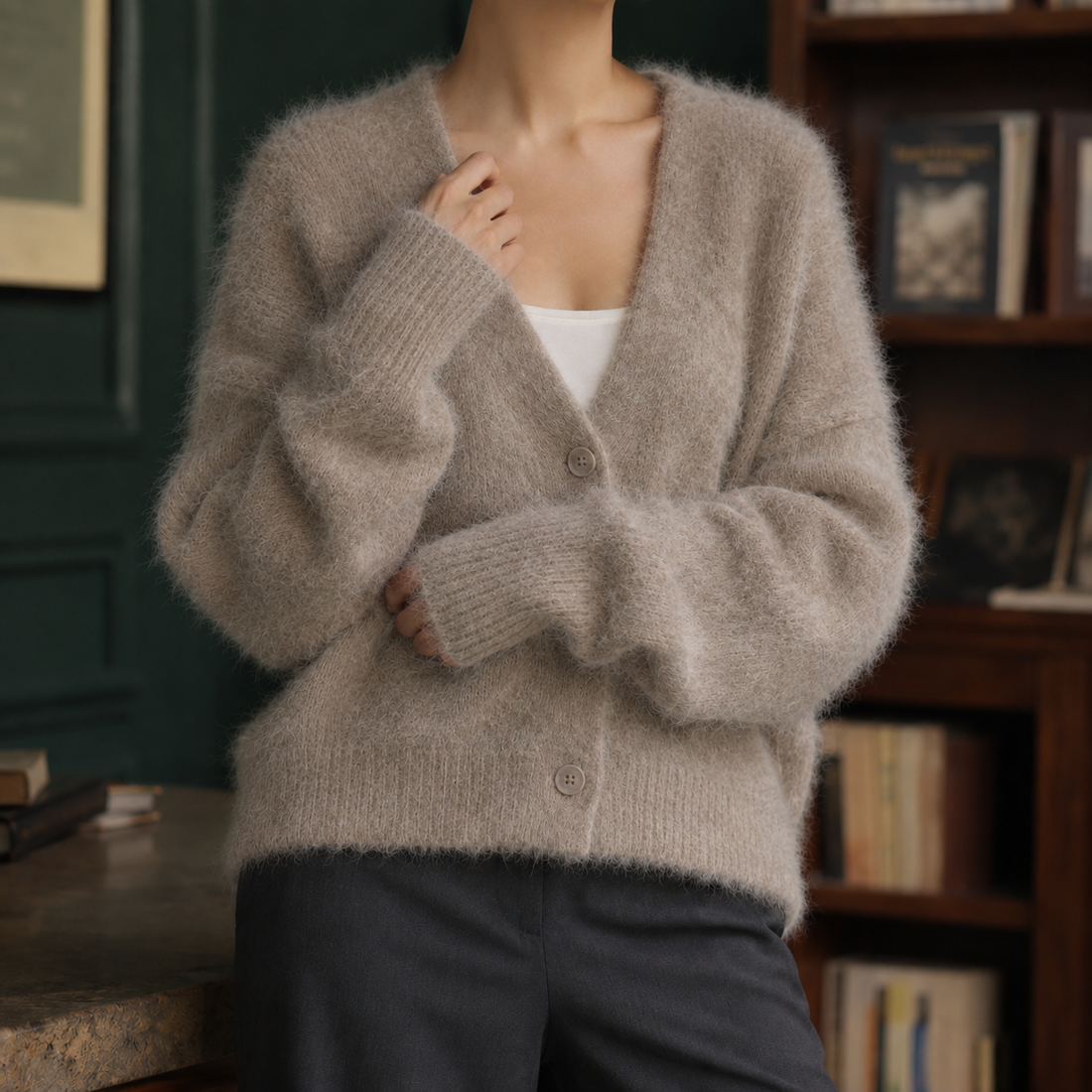 Raven-June Soft Knit Cardigan - Khaki
