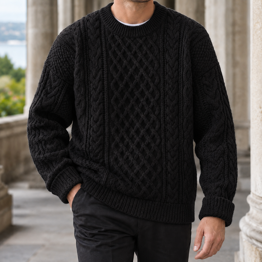 Wyatt Cable Knit Sweater - Black
