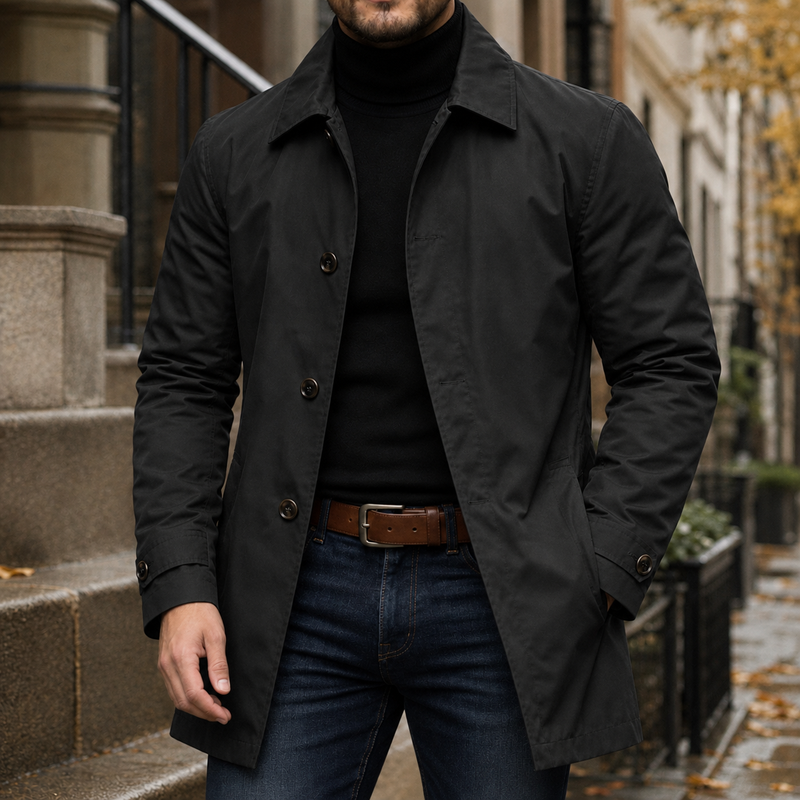 Marco Buttoned Overcoat - Black