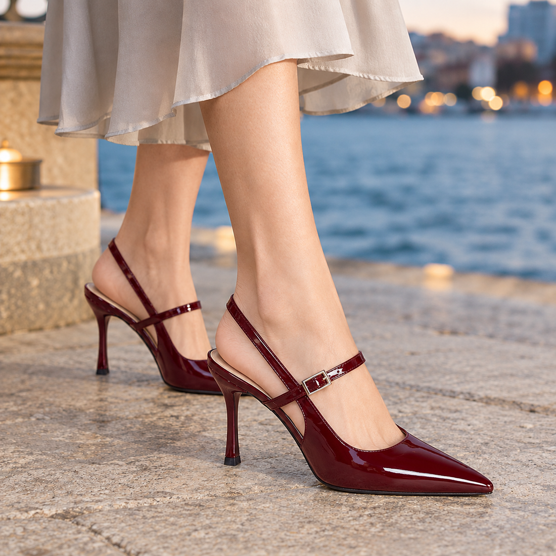 Marinelli Slingback Heels - Burgundy