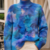 Wesley Patterned Turtleneck Sweater - Blue Abstract