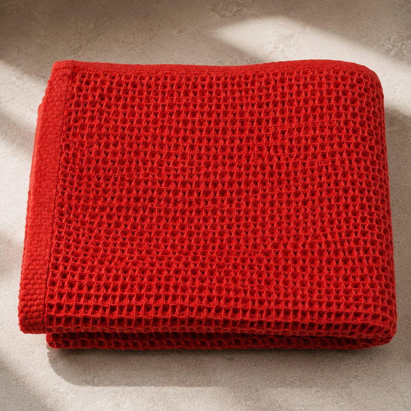 Larkspur Waffle Towel - Sunset Red