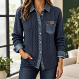 Adrienne-Lane Cable Knit Overshirt - Navy Blue