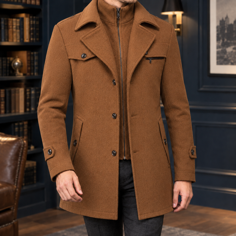 Vaughn Double Collar Coat - Camel