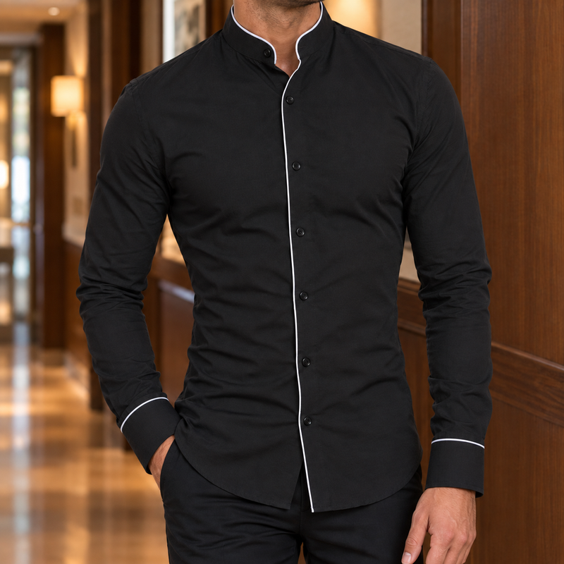 Zephyrin Band Collar Shirt - Black