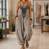 Celeste-Rose Embroidered Jumpsuit - Gray