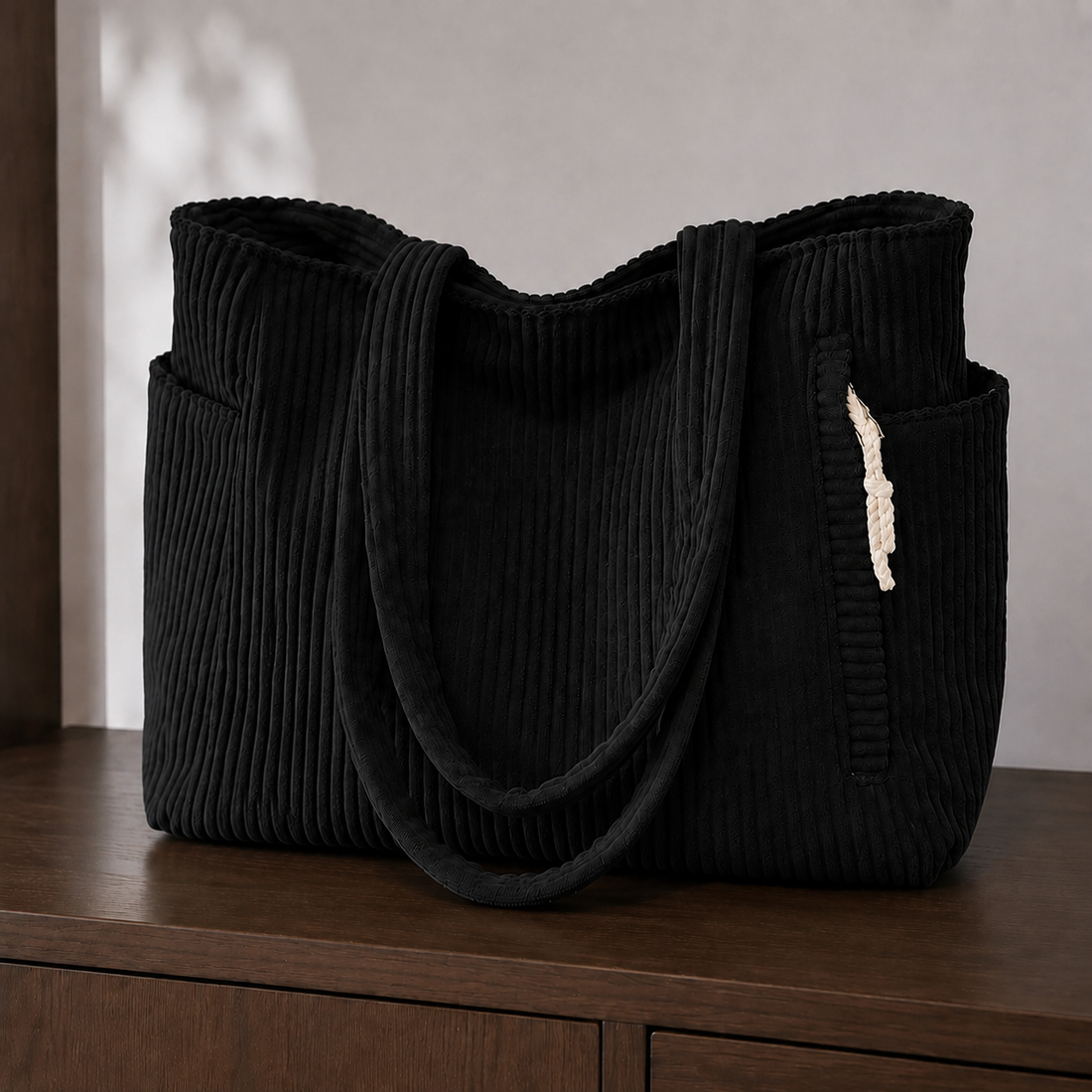 Roncalli Ribbed Tote - Black