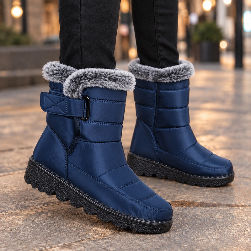 Mantova-Lucca Plush Collar Boots - Blue Fur Collar