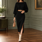 Naomi-Sage Ribbed Midi Dress - Black