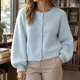 Oriane-Claire Pearl Button Cardigan - Light Blue