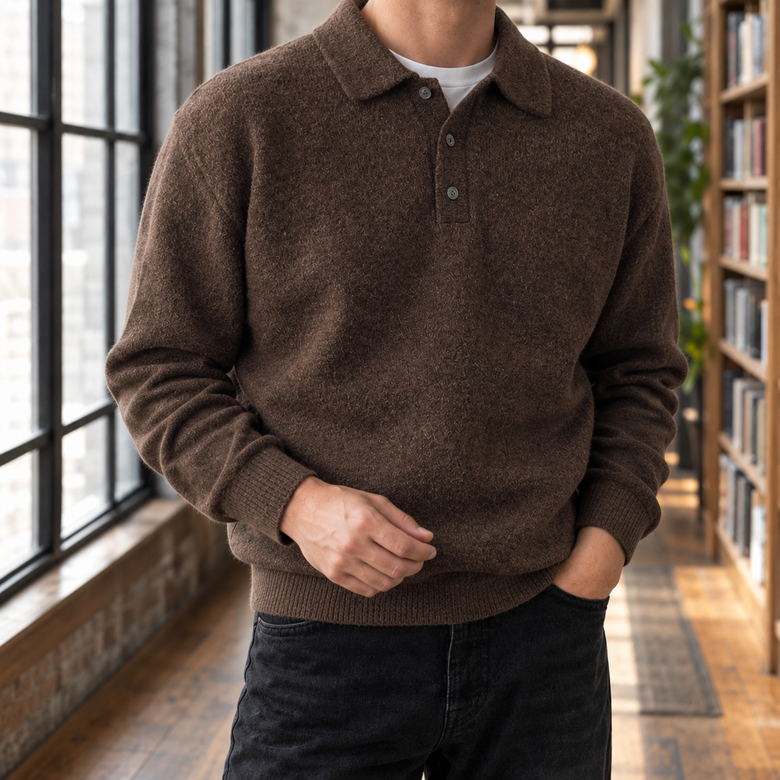 Alderic Chenille Polo Sweater - Brown