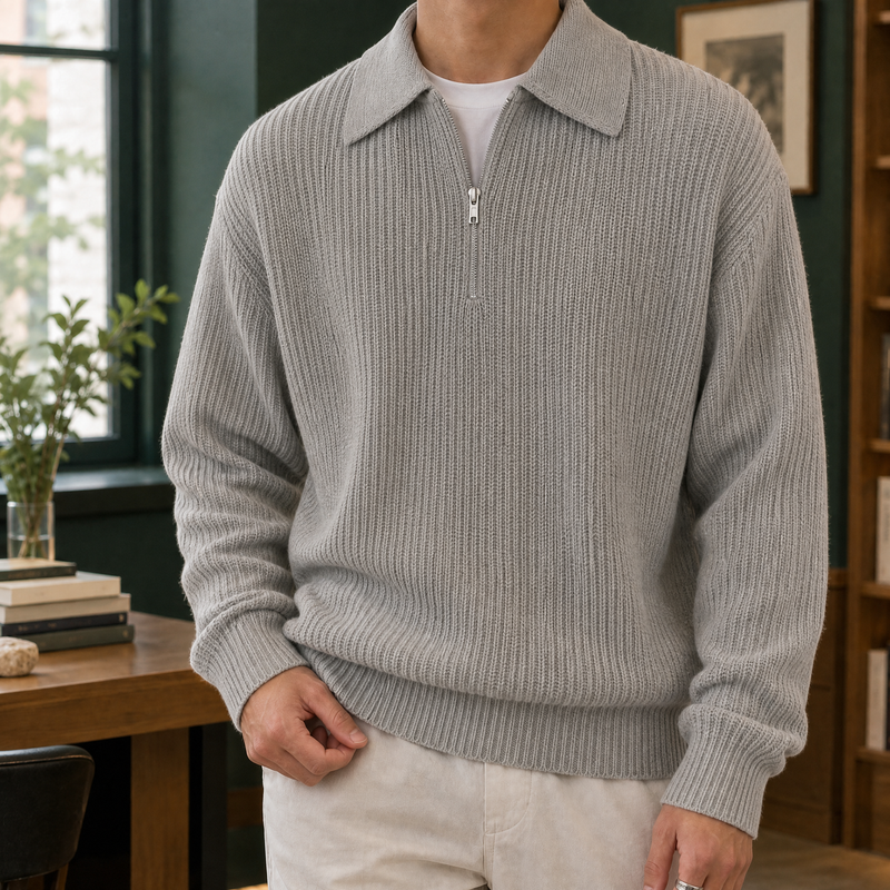 Knox Quarter Zip Sweater - Light Gray