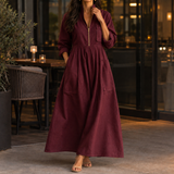 Guinevere-Hope Half-Zip Maxi Dress - Wine Red