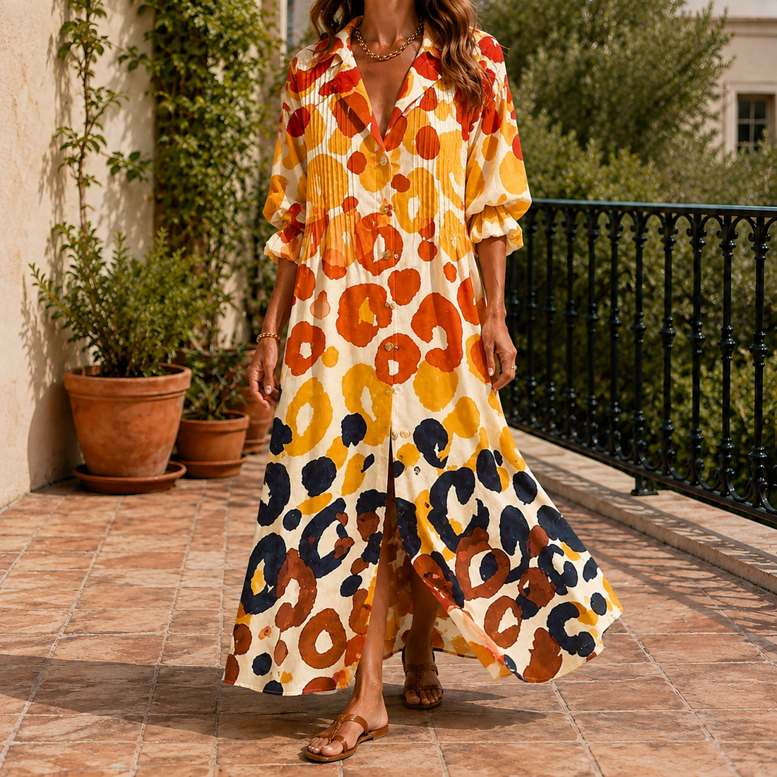 Yvette-Eve Button Front Dress - Orange
