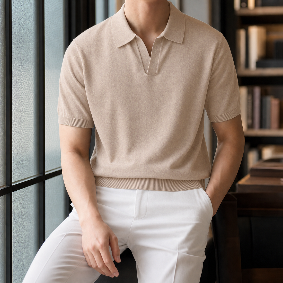 Austin Open Collar Polo - Apricot