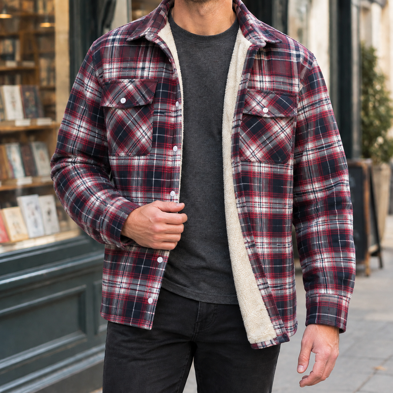 Dario Plaid Lined Jacket - Burgundy Plaid
