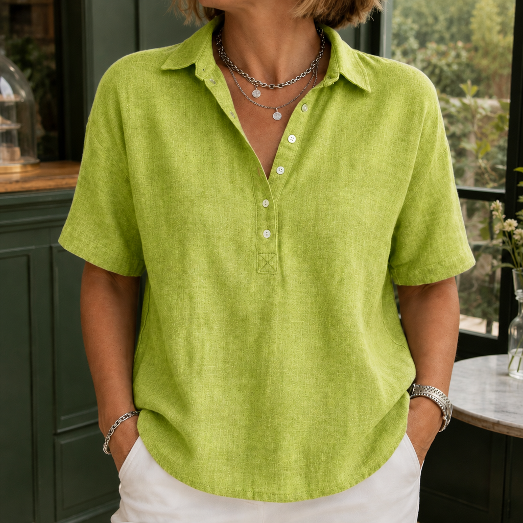 Anais-Pearl Collared Blouse - Green