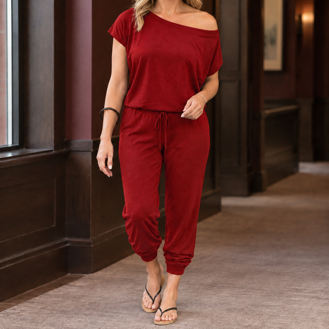 Talia-Lane One Shoulder Jumpsuit - Red