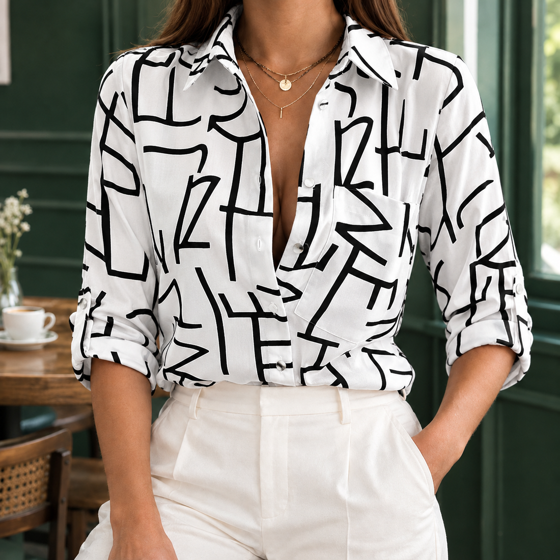 Isabella-Belle Collared Shirt - White
