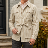 Dorian Striped Safari Jacket - Olive