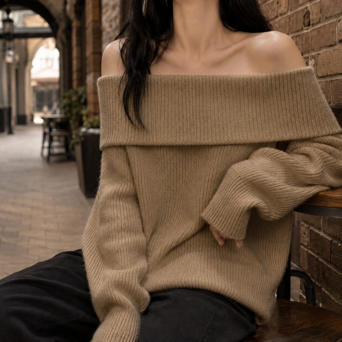 Tiphaine Off-Shoulder Sweater - Khaki
