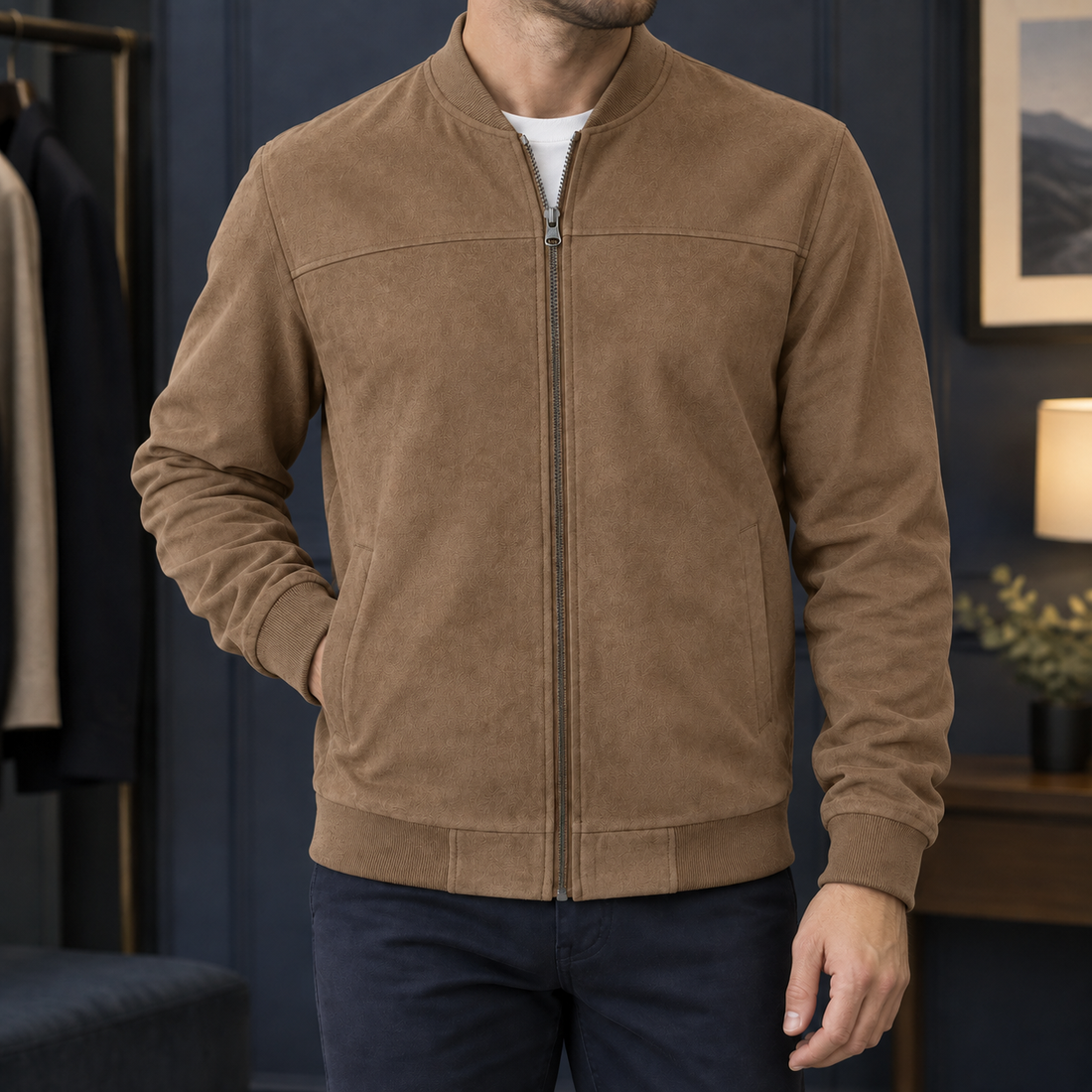 Hadrian Suede Bomber Jacket - Camel