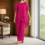 Aimee-Jane Asymmetric Pants Set - Pink