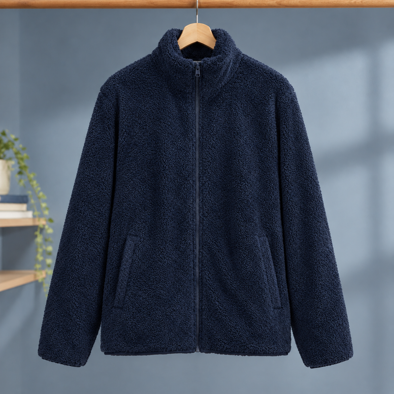 Bethany Plush Zip Jacket - Navy Blue